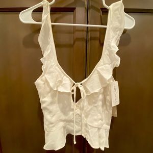 Flynn Skye Mimi White Ruffle Tie Crop Top